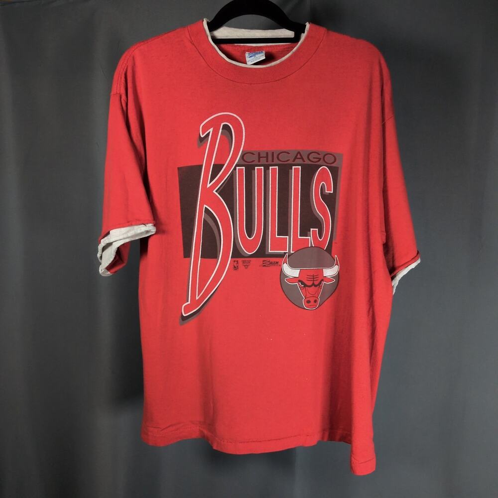 VTG 90s Chicago Bulls Basketball T-Shirt Layered Red Gray Salem Sportswear XL